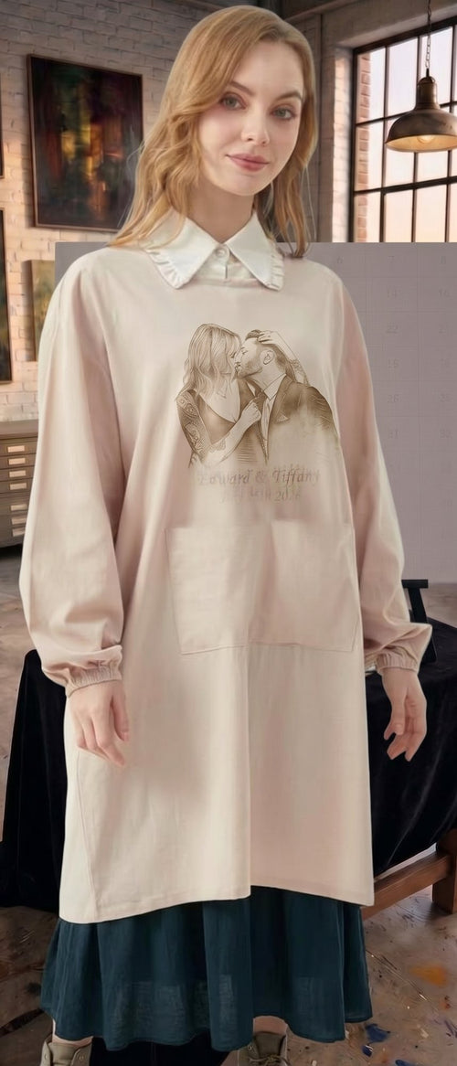 Personalized canvas smock with a couple portrait, names and wedding date